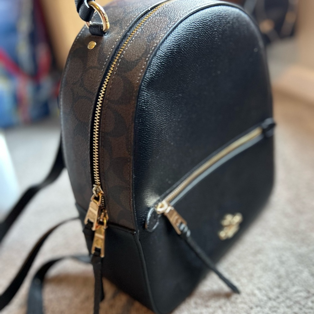 Coach Black Signature Backpack with Gold Hardware